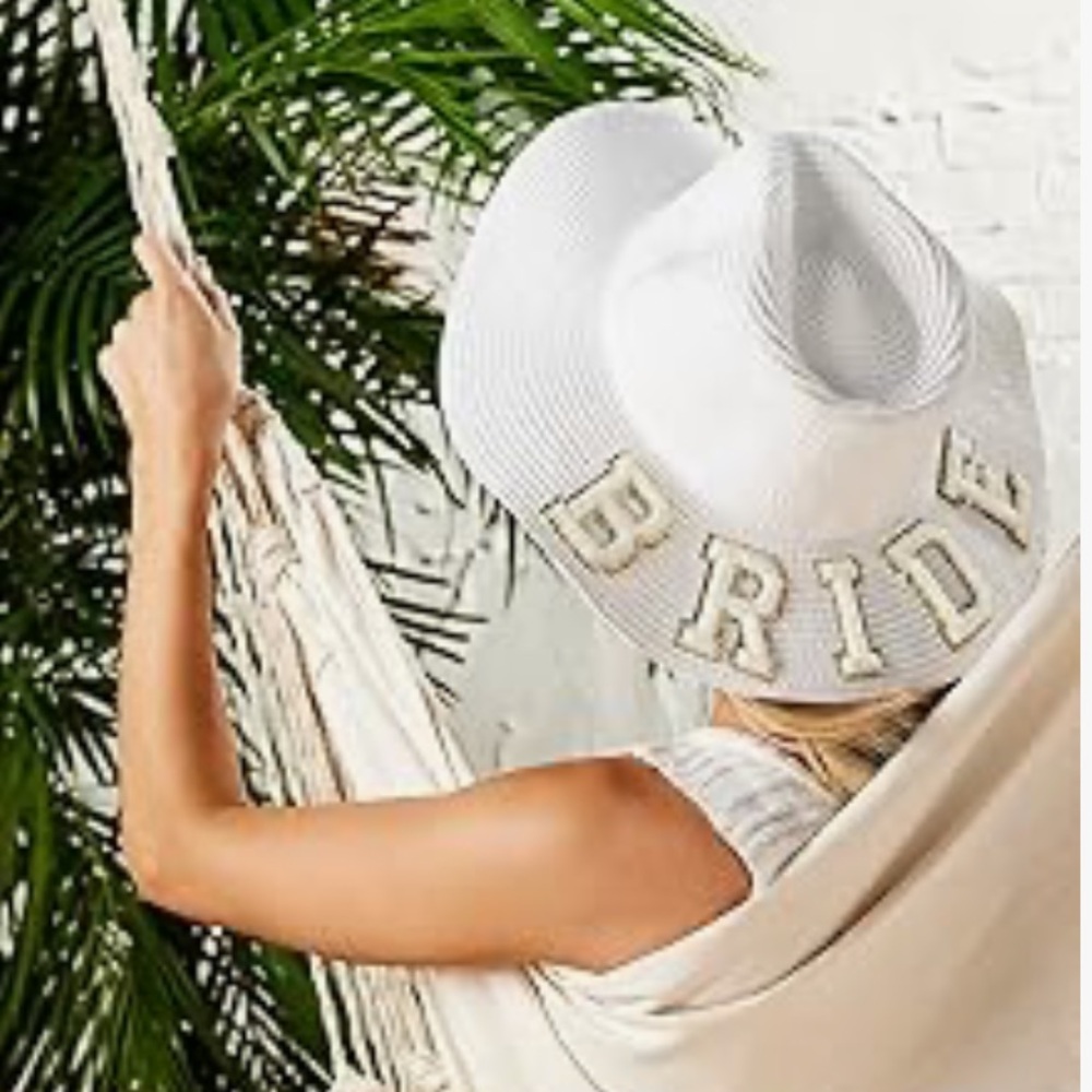 NEW Bride’s Mud Pie Women's Embroidered Bride Fedora Sunhat Adjustable NWT